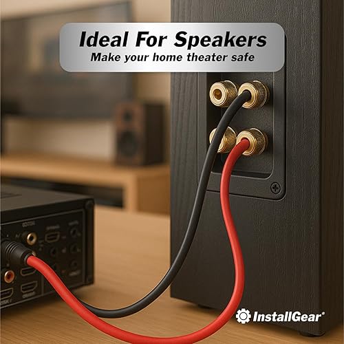 Miniatura 4 de InstallGear Cable de altavoz de calibre 14 AWG de 30 pies y cable táctil suave negrorojo gran uso para altavoces de automóvil estéreos altavoces de