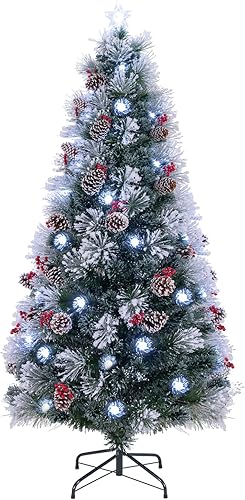 Miniatura 9 de Goplus Árbol de Navidad artificial de fibra óptica preiluminado, con luces LED multicolor y copos de nieve (6 pies)