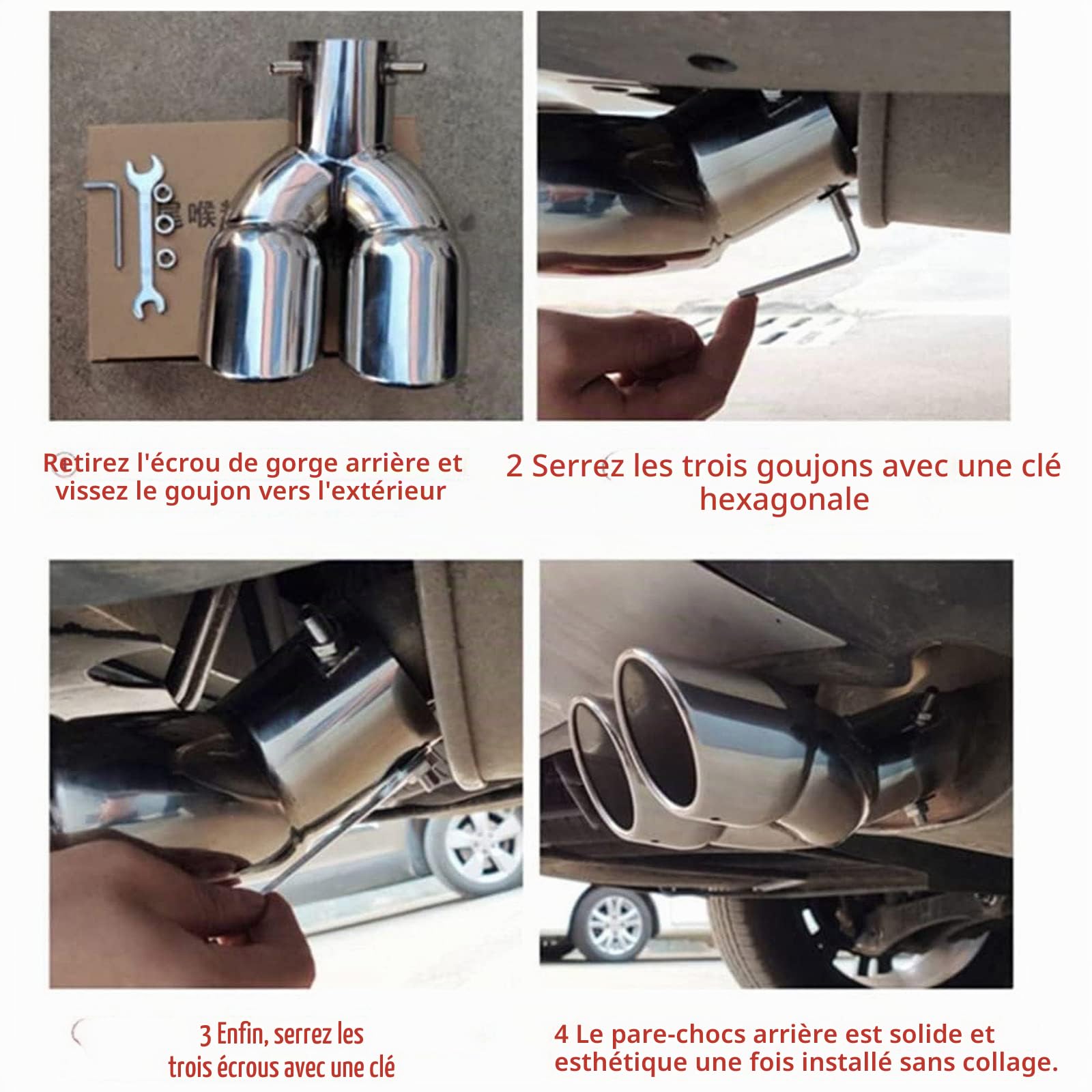 2.5" 63mm Entrée Double Pointe Silencieux 3"Sortie Acier Inoxydable Voiture Arrière Throat Double Echappement | SUS304 inoxydable.Design incurvé haut de gamme. Installation sans soudure ni perçage. Réduit le bruit d'échappement.