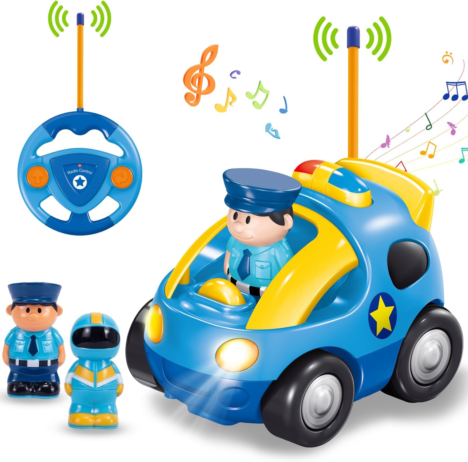 Pup Go My First Remote Control Car for Toddler Age 1 2 3 Years Old, Baby Police RC Racing Toy, 2 Interchangeable Dolls with Siren & Lights, for Boys & Girls 18 Months (Sapphire Blue)