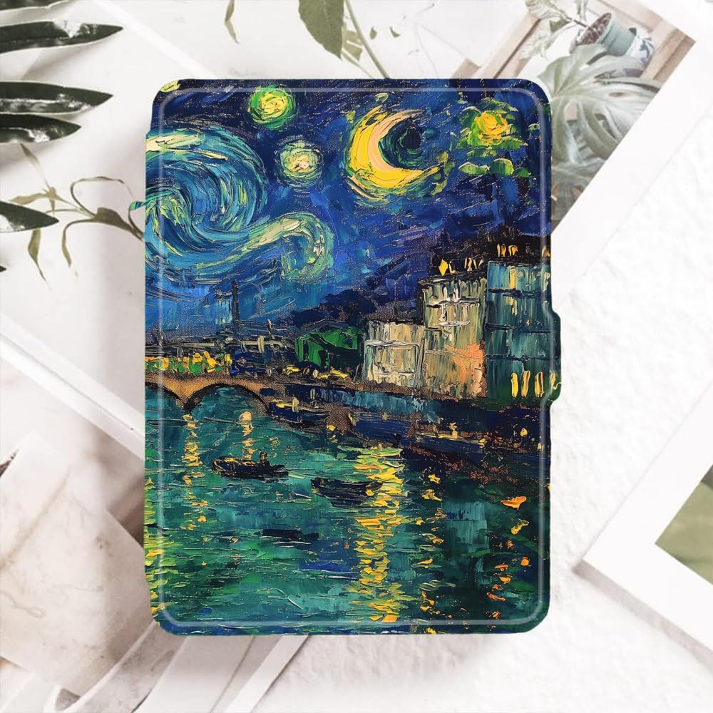 Case for Kindle Oasis Waterproof Cover with Auto Sleep Wake Only Fits 7 Inch Kindle Oasis(10Th 2019 Release & 9Th 2017 Release)-Abstract Riverside Starry Sky