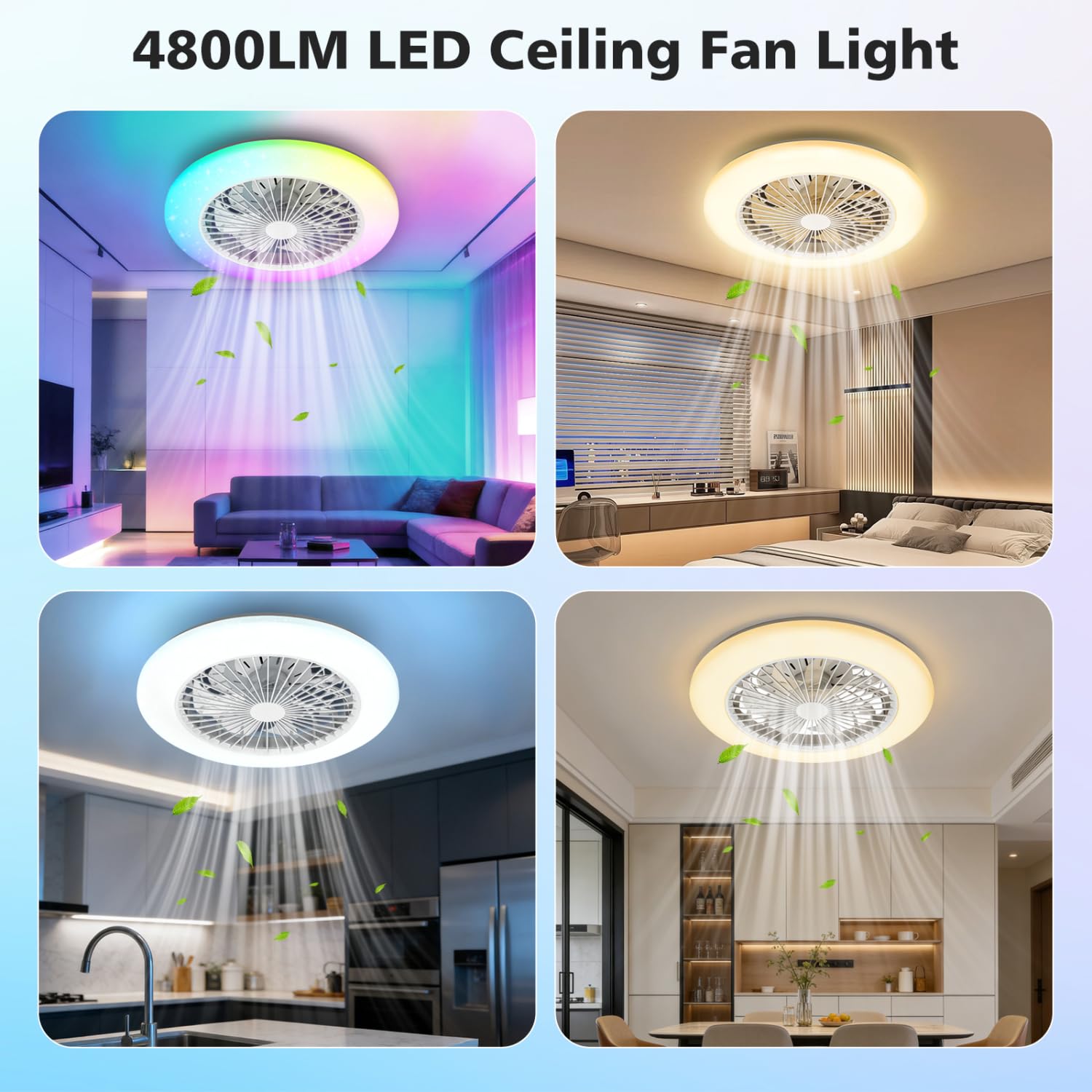 Aigostar Ventilador de Techo con Luz y Mando, Plafón LED 40W RGB+CCT Regulable, Motor Silencioso, 7 Aspas, Temporizador, 19.5" Blanco