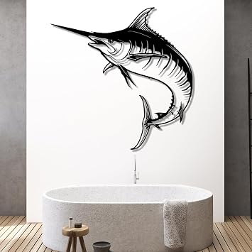Sword Fish Metal Wall Art, Metal Fish Wall Decor, Swordfish Wall Decor, Marlin Fish Wall Decor, Metal Sea Life Wall Decor, Nautical Decor, Metal Wall Art for Living Room, Bathroom Black, 35"x35" | 90x90cm, metal wall art