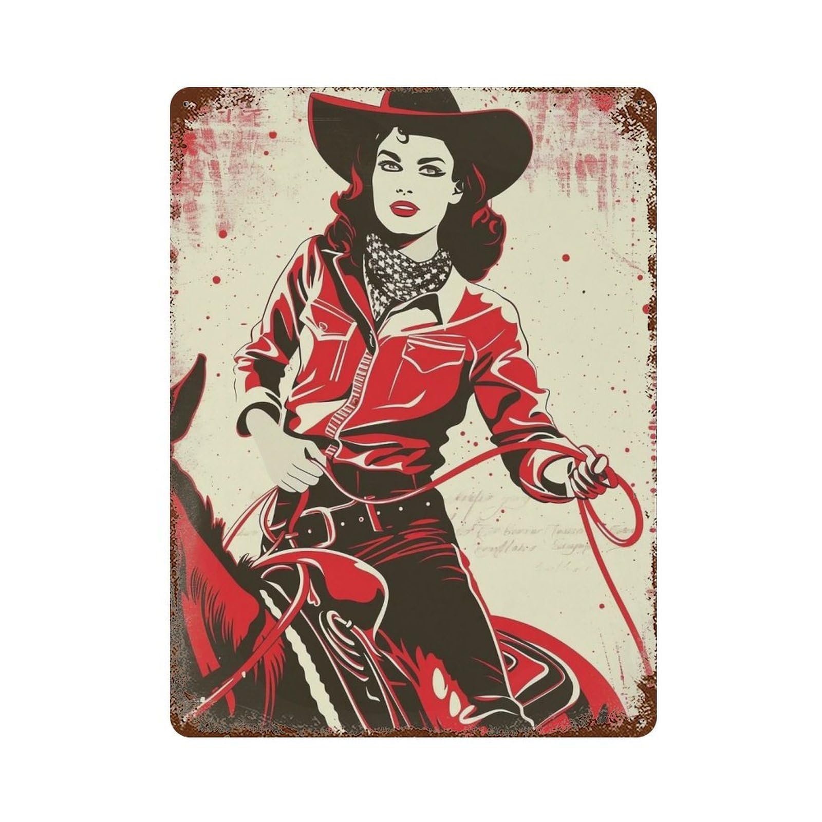 FHUYEURHRY Red Cowgirl Western 04 Wall Decor Retro Iron Vintage Art Metal Tin Sign Poster Modern Home Cofffee Club Art Bar Shop Decorations Style 40x30cm