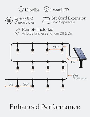 Miniatura 3 de Brightech Ambience Pro Cadena de luces para exteriores con control remoto a energía solar con bombillas Edison Luces de patio impermeables LED de
