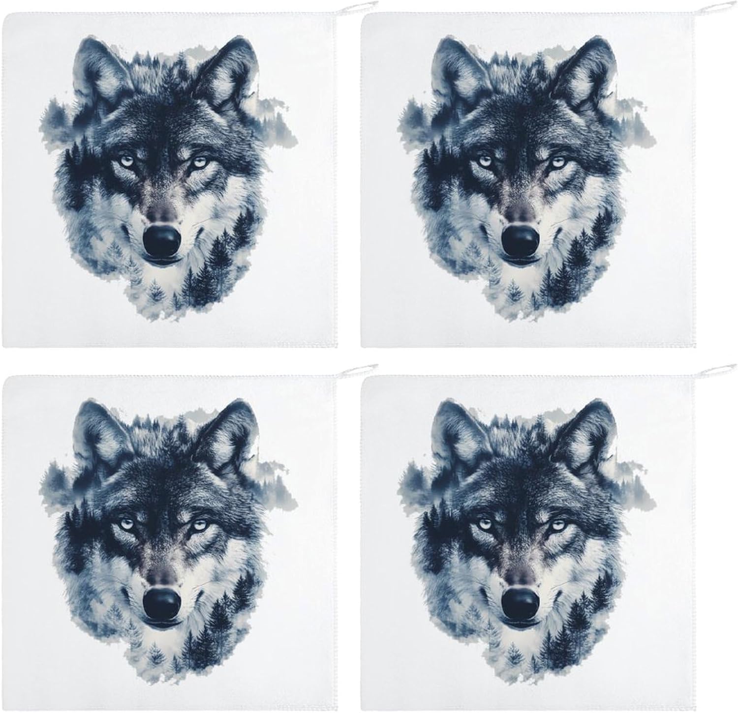 Wolf Forests Animal Face Towel Hand Towels Decorative Towel for Bathroom Kitchen Shower Gym 4PCS