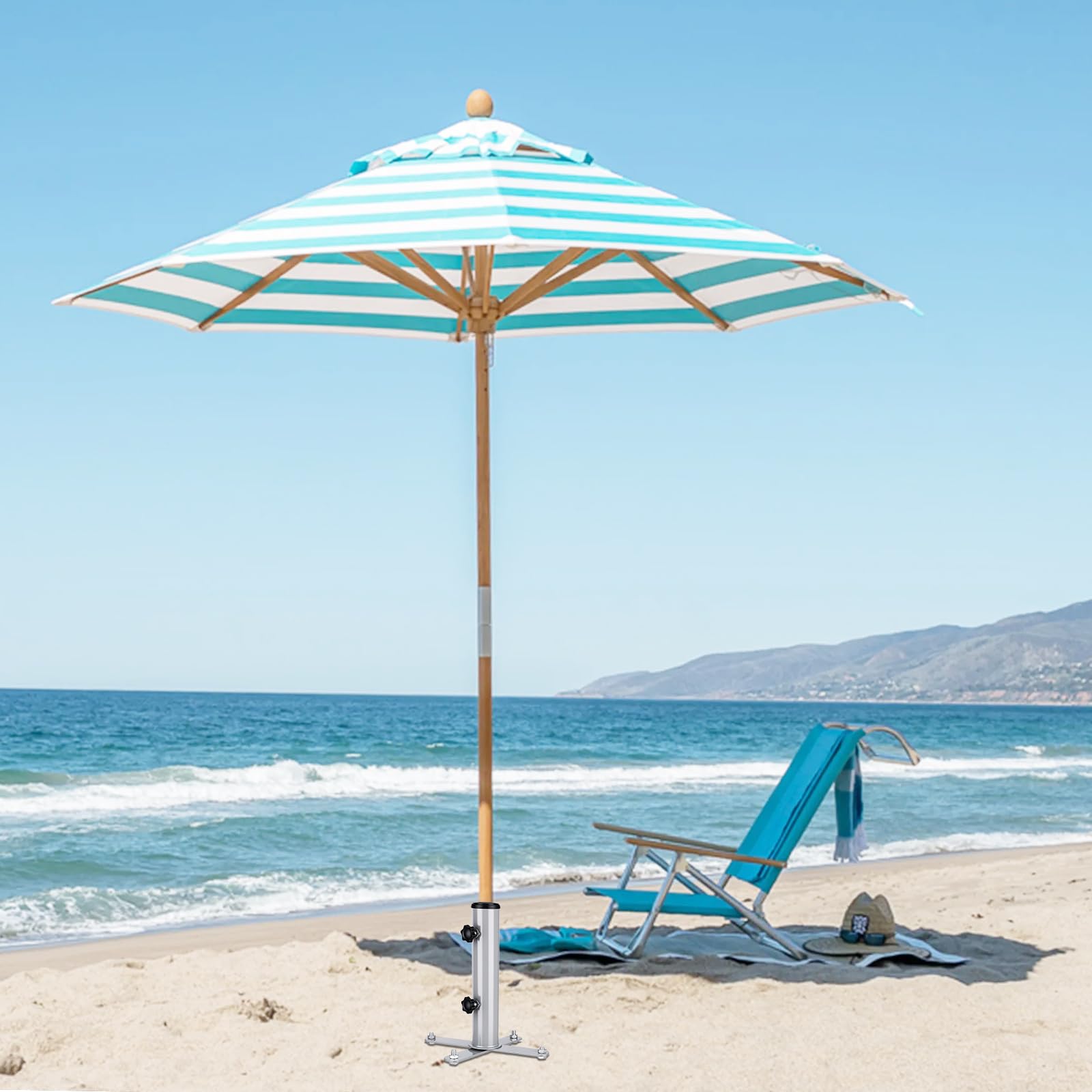Schirmspieß I Strandschirm-Ankerpfahl I abnehmbarer Schirmständer mit 4 Spießen, für den Außenbereich im Boden, Sonnenschirmständer, Halter für Strand, Sand, Hof, Rasen (Silber)
