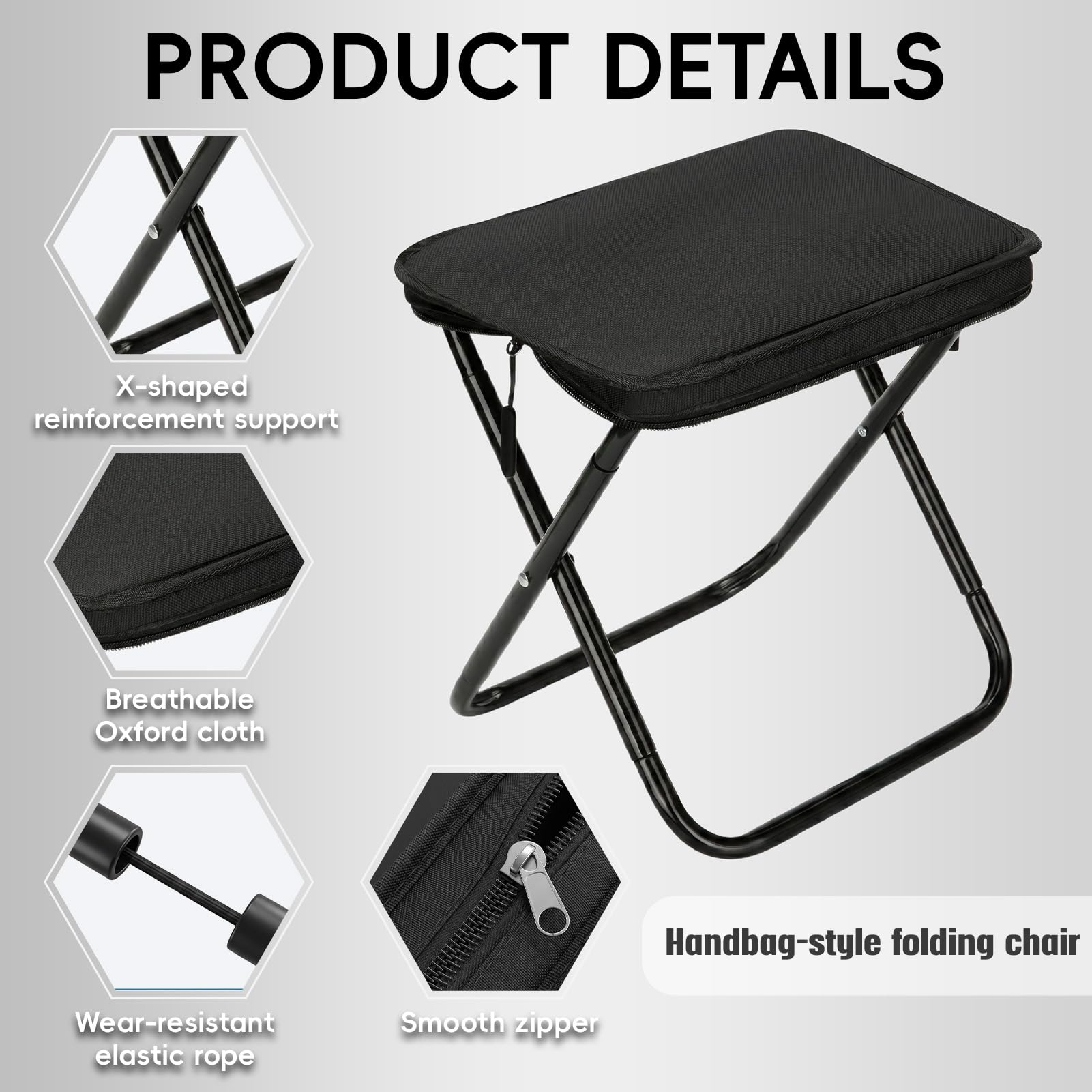 28×24×28cm Sgabello da Pesca Pieghevole, nero Sgabello zaino pieghevole portatile, Esterno Sgabello Pieghevole Portatile, Resistente 130kg, per Campeggio, Pesca, Escursionismo, Giardino