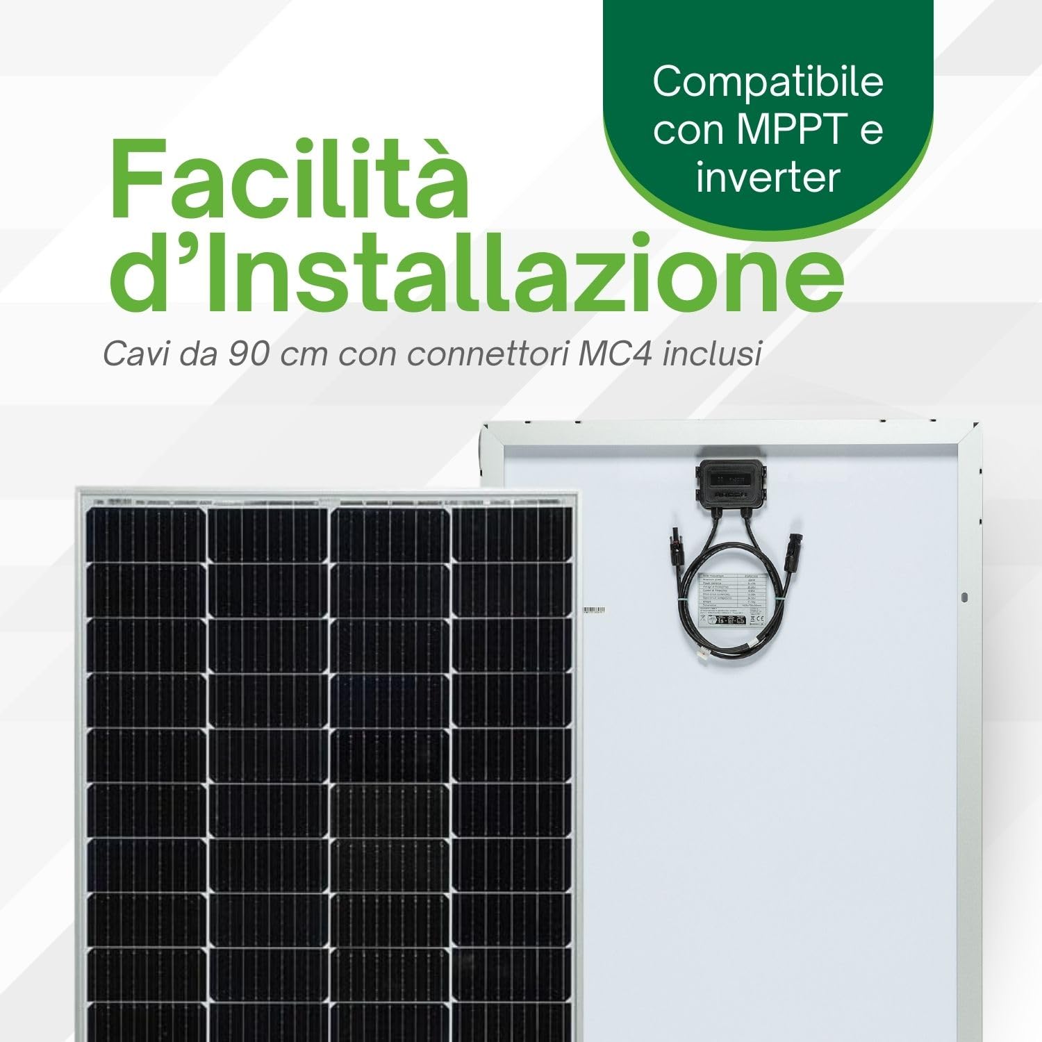 MOSCATELLI Pannello Solare 240W per Batterie 12V-24V - Fotovoltaico da Balcone con Celle Monocristalline PERC 10BB ad Alta Efficienza – Tensione 42V e Massima Resa Energetica