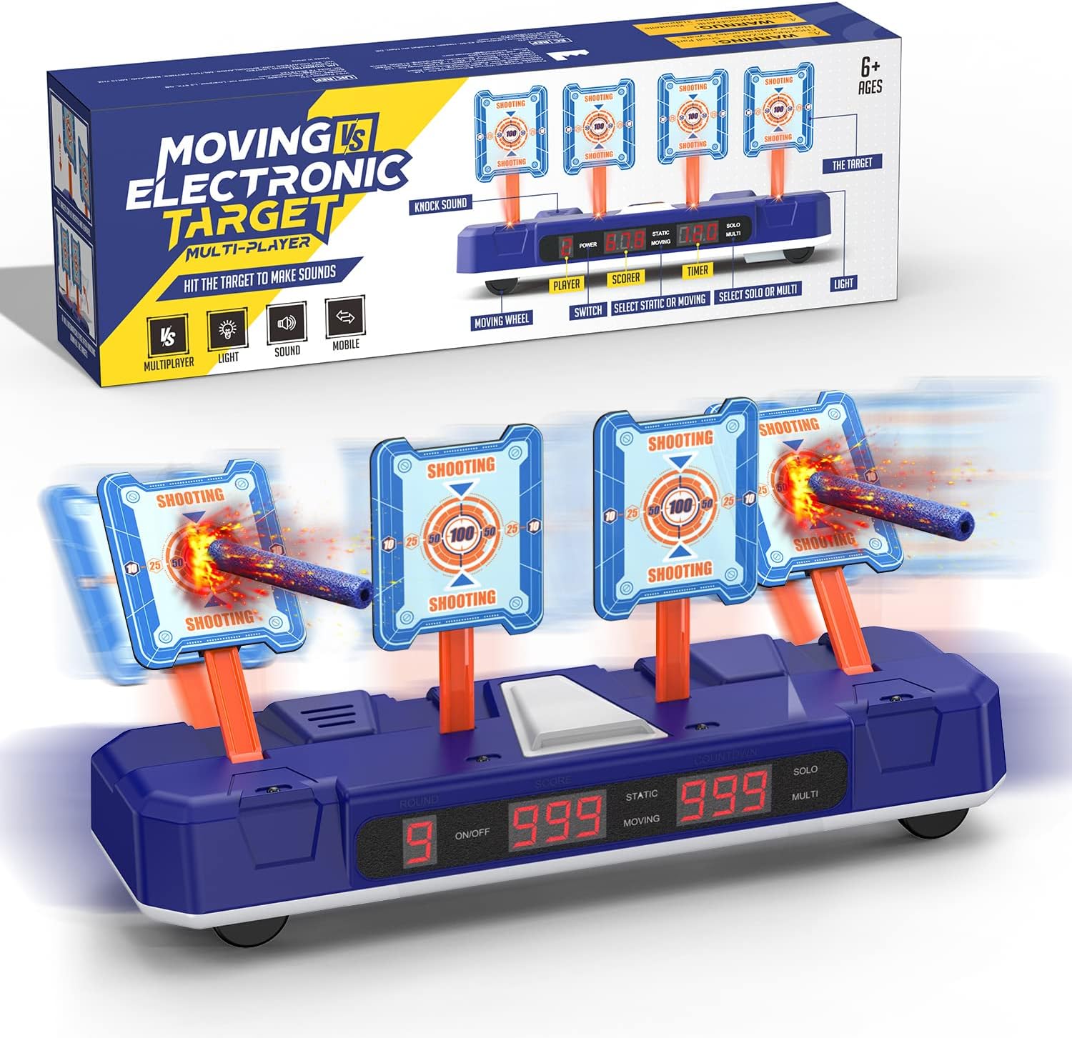 Keten Electronic Digital Target for Nerf Guns, Auto-Reset Intelligent Light Sound Effect Scoring Target for Nerf N-Strike Elite/Mega/Rival Series (Only Target)