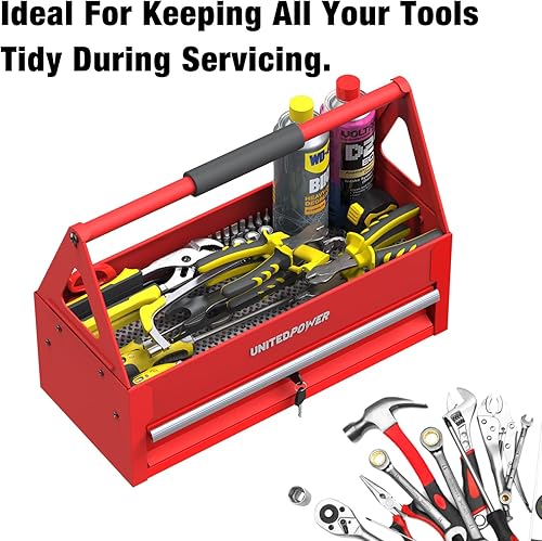Miniatura 8 de UNITEDPOWER Práctica caja de herramientas con 1 cajón, bandeja portátil de metal con mango de agarre cómodo, organización de herramientas