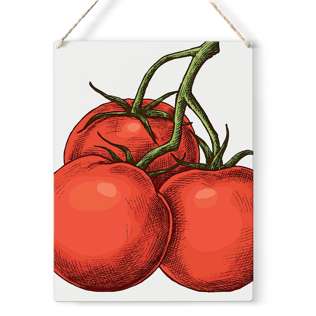 Kitchen Tomato Wood Sign Three Tomatoes Wooden Signs Rustic Summer Hanging Plaque Home Wall Art 8" x 10" Sign Wall Decor for Home Kitchen
