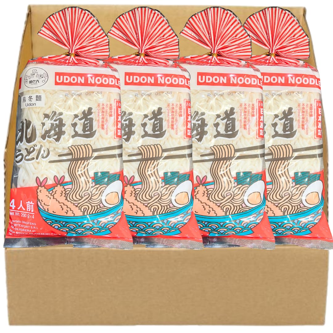 Box da 4 Udon Noodles Stile Giapponesi (ogni pacchetto è composto da 4 porzioni 200gx4), Totale 16 Monoporzioni