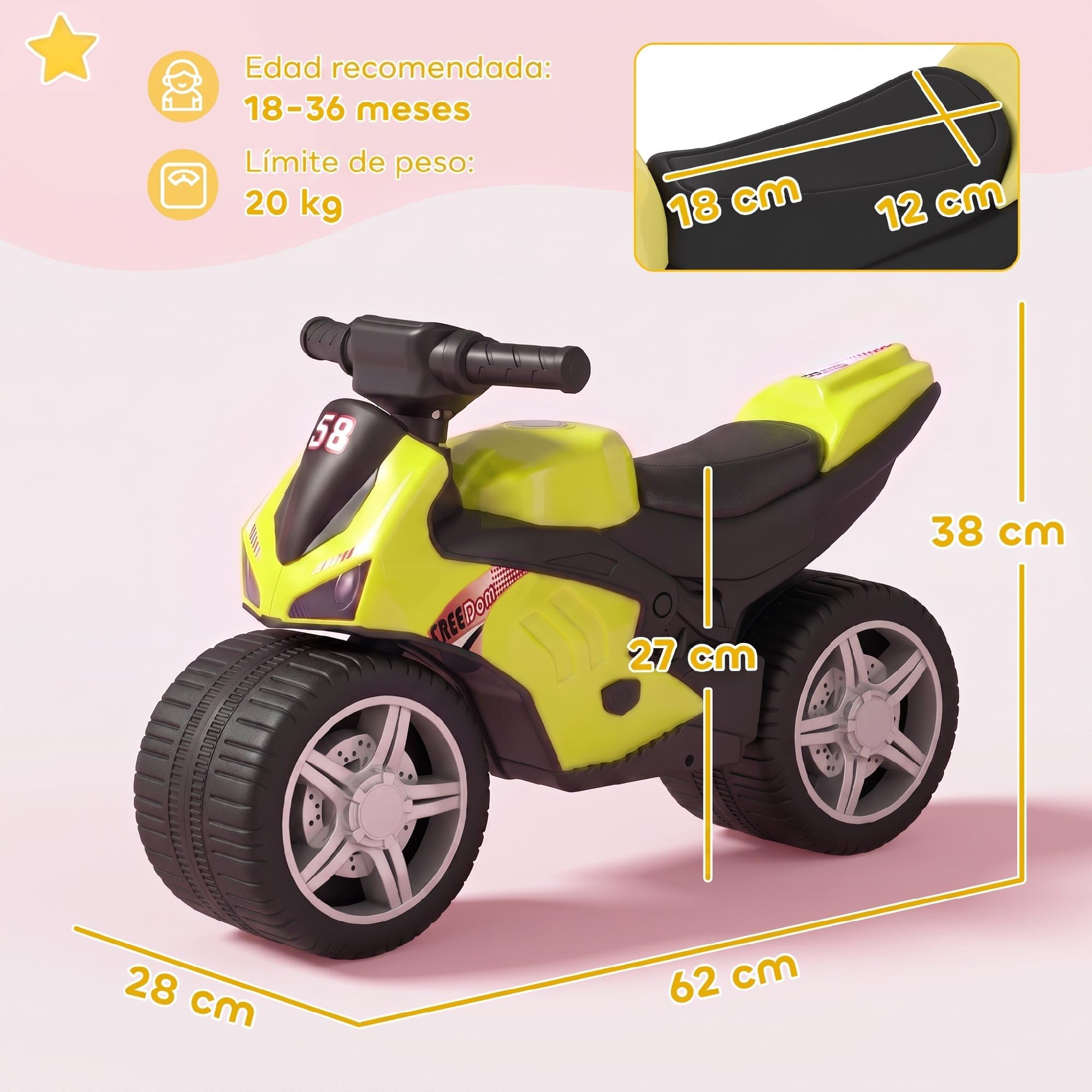 AIYAPLAY Bicicleta sin Pedales con Música y Ruedas Extra Anchas