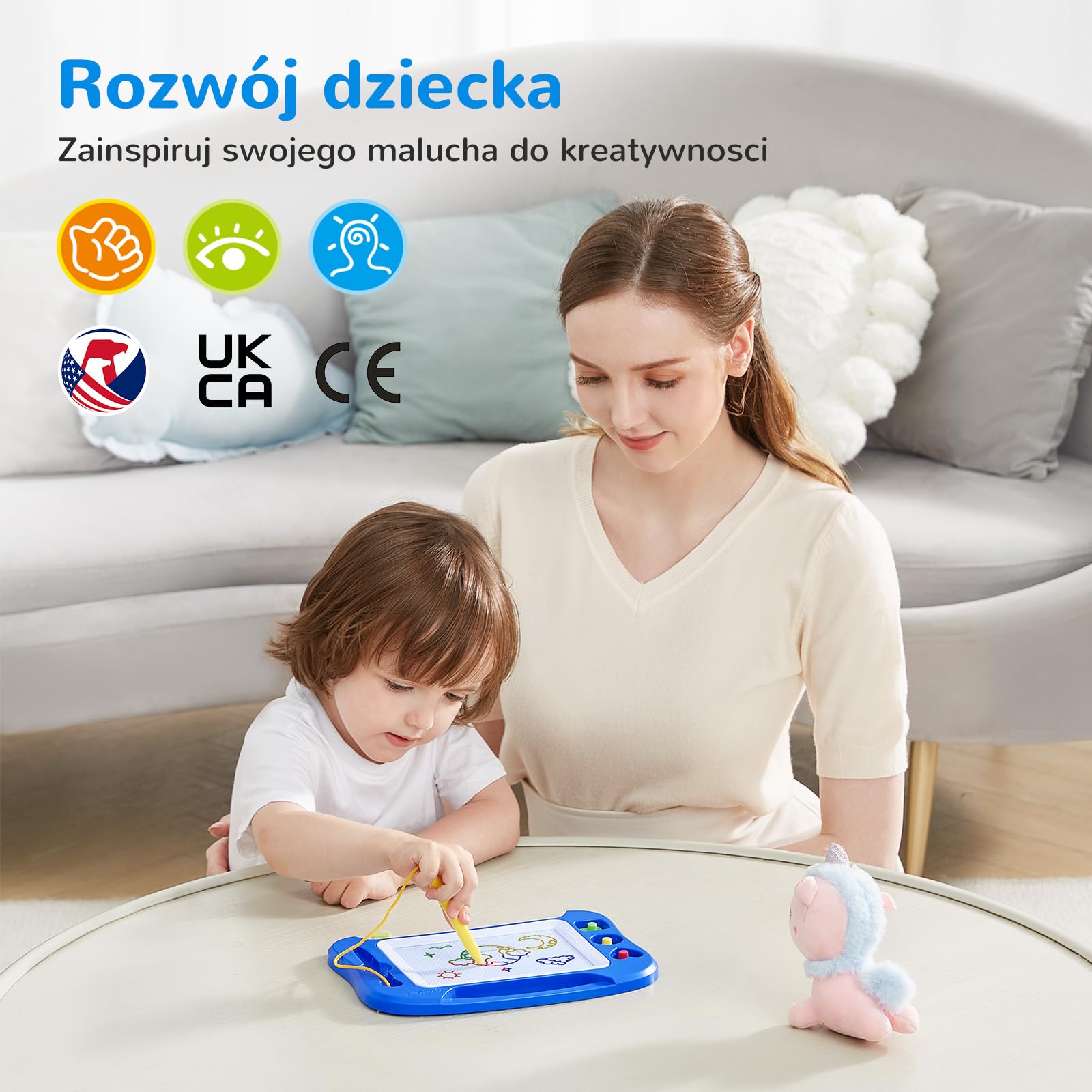 SGILE Magiczna tablica do malowania dla Dzieci, Kolorowa ścieralna Tablica Doodle z Magnetycznym Piórem, Malarska Podkładka do Szkicowania z Trzema Pieczątkami, Zabawka Podróźna, Niebieska