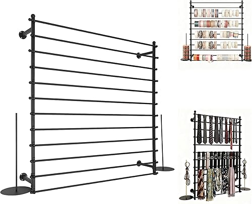 Miniatura 22 de Estante de 5 niveles para corbatas y bufandas, organizador de cintas montado en la pared para papel de regalo, bufandas, corbatas, cinturones