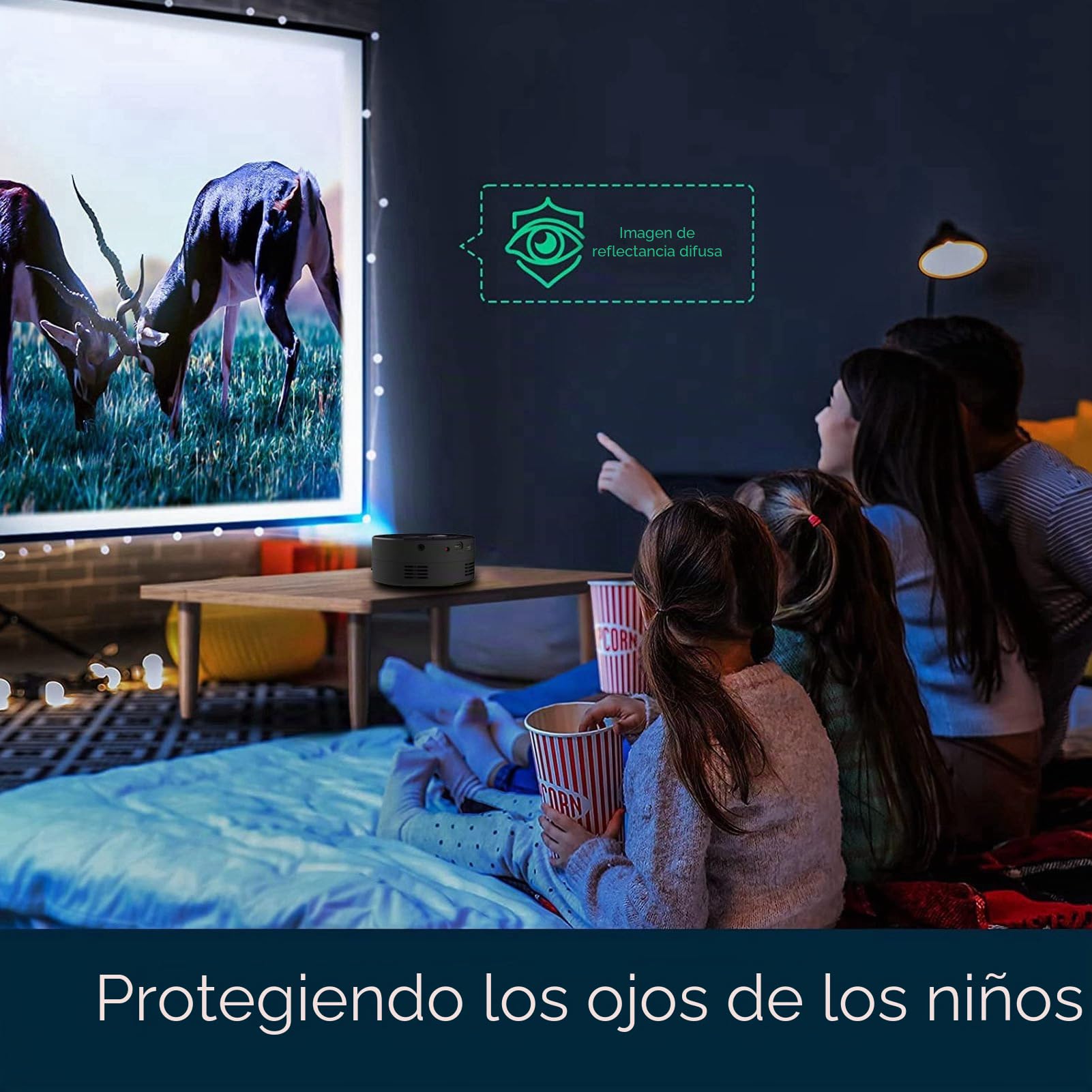 Mini proyector LED de películas, portátil para niños de Regalo, proyector Inteligente de la Misma Pantalla para Smartphone Tablet, con interfaces USB y Mando a Distancia