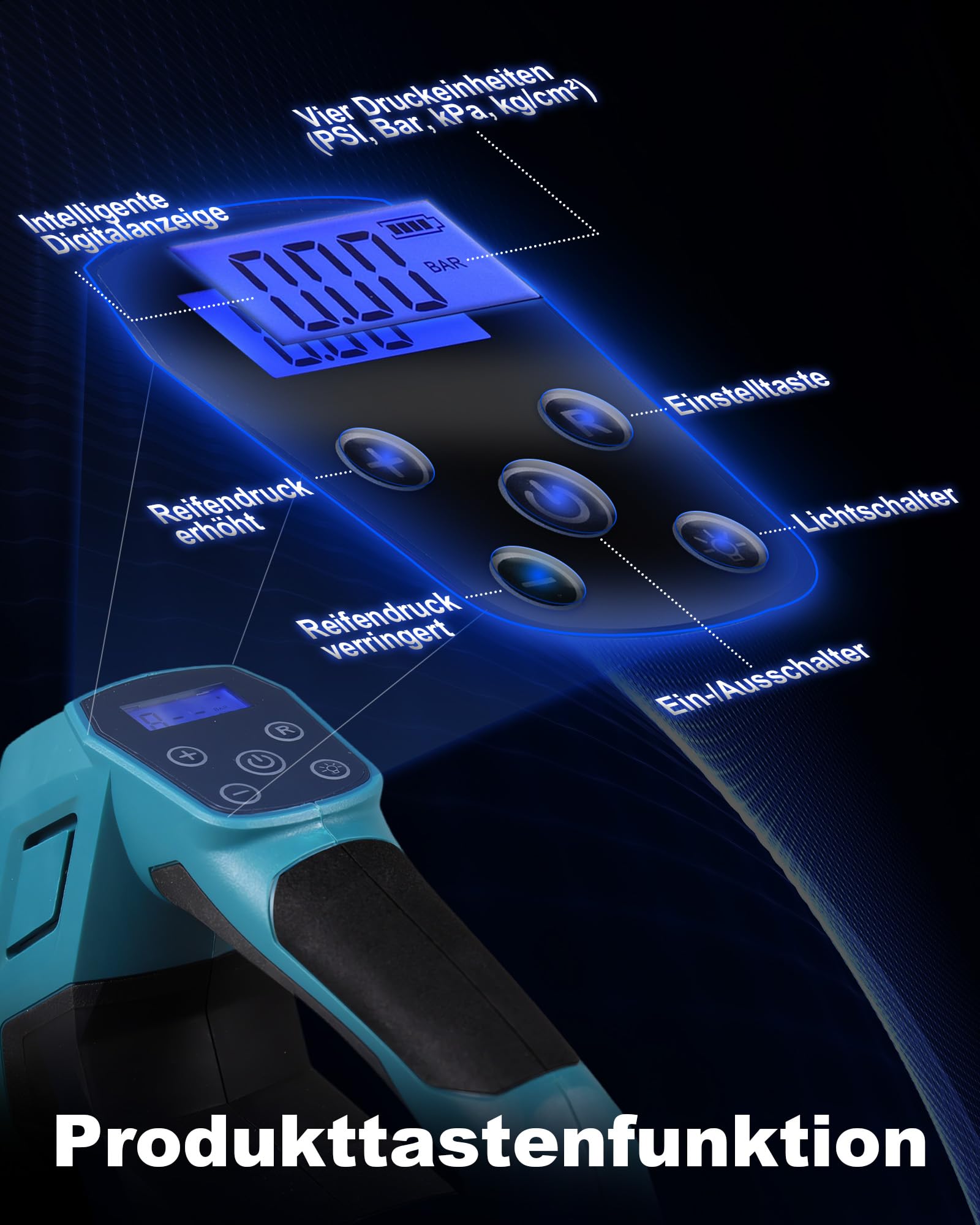 Akku-Kompressor für Makita 18V,Akku Luftpumpe bis150 PSI mit LED-Licht & Autostopp,Tragbare Luftpumpe mit Digitales Manometer,Elektrischer Luftkompressor für Auto, Motorrad,Fahrrad,Sportbälle