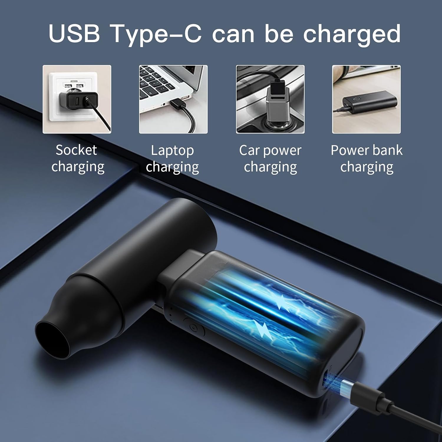 Compressed Air Duster, 3-Gear to 67000RPM Portable USB Rechargeable Brushless Motor Low Noise Electric Air Duster for Keyboard Cleaning, Car Interior Cleaning, Furniture Cleaning, Black