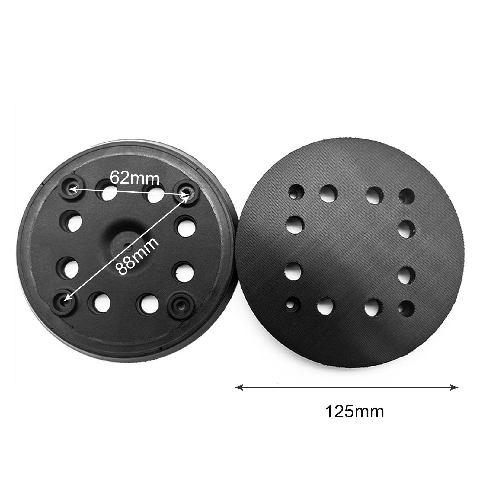 NIYATA 2 discos de lijado de repuesto para Bosch PEX 270 A/AE, poliuretano, fino, negro, compatible con lijadora orbital Bosch, 125 mm, 8 tornillos y 1 destornillador