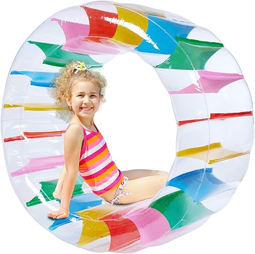 Miniatura 3 de Rueda inflable gigante de 43 pulgadas, rueda de agua colorida para piscina, juguete rodante en el césped, juguete gigante colorido para piscina
