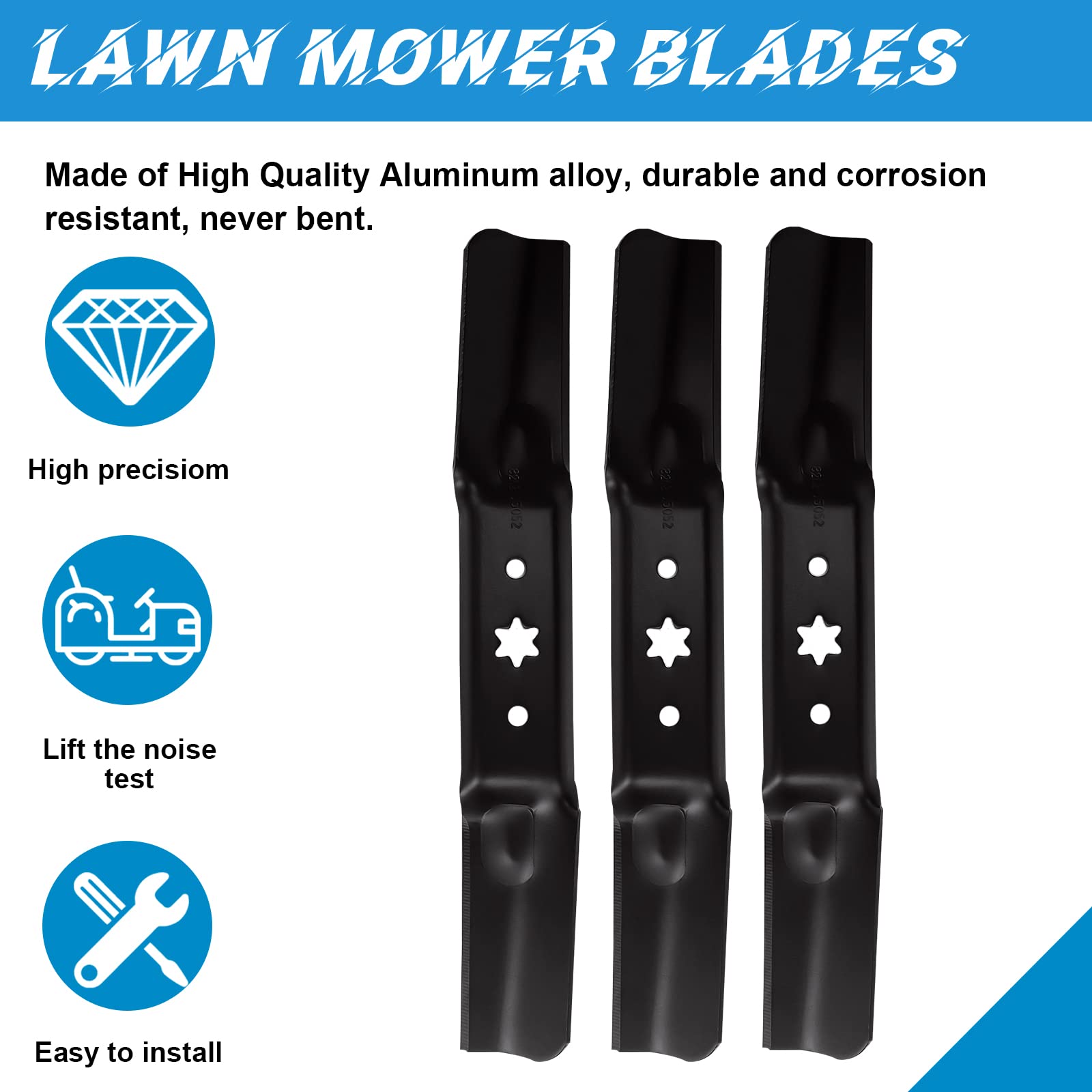 Cuchillas de cubierta para cortacésped Cub Cadet/MTD/Troy Bilt 942-05052A 742-05052A Cubierta de 50 pulgadas, paquete de 3