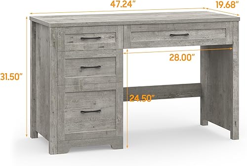 Miniatura 2 de Vabches Escritorio ejecutivo Farmhouse de 47 pulgadas con cajón de archivos, estación de trabajo para oficina en casa, estudio, escritura,