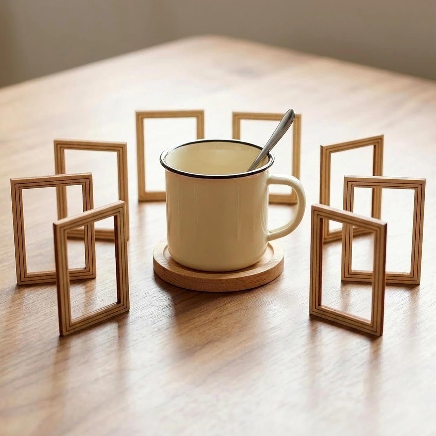 LOGOFUN 8 Pcs Dollhouse Wooden Photo Frame 1:12 Scale Miniature Picture Frame Model DIY Furniture Accessories Decorations
