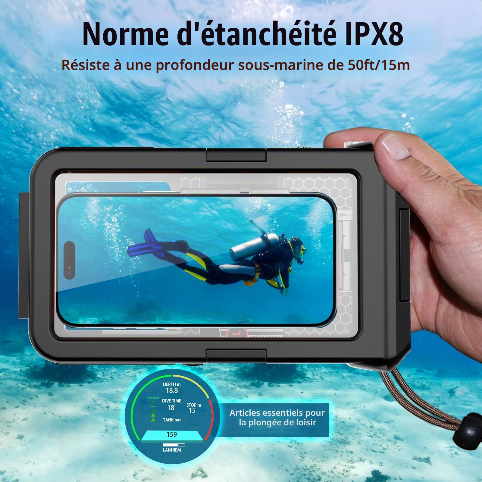 Coque de Téléphone de Plongée Professionnelle Pochette Étanche Smartphone IPX8 Pochette Téléphone Étanche Housse Étui de Protection pour iPhone 17 Air 16 17 Pro 16 17 Pro max 15 Pro 13 14 15 Pro Max