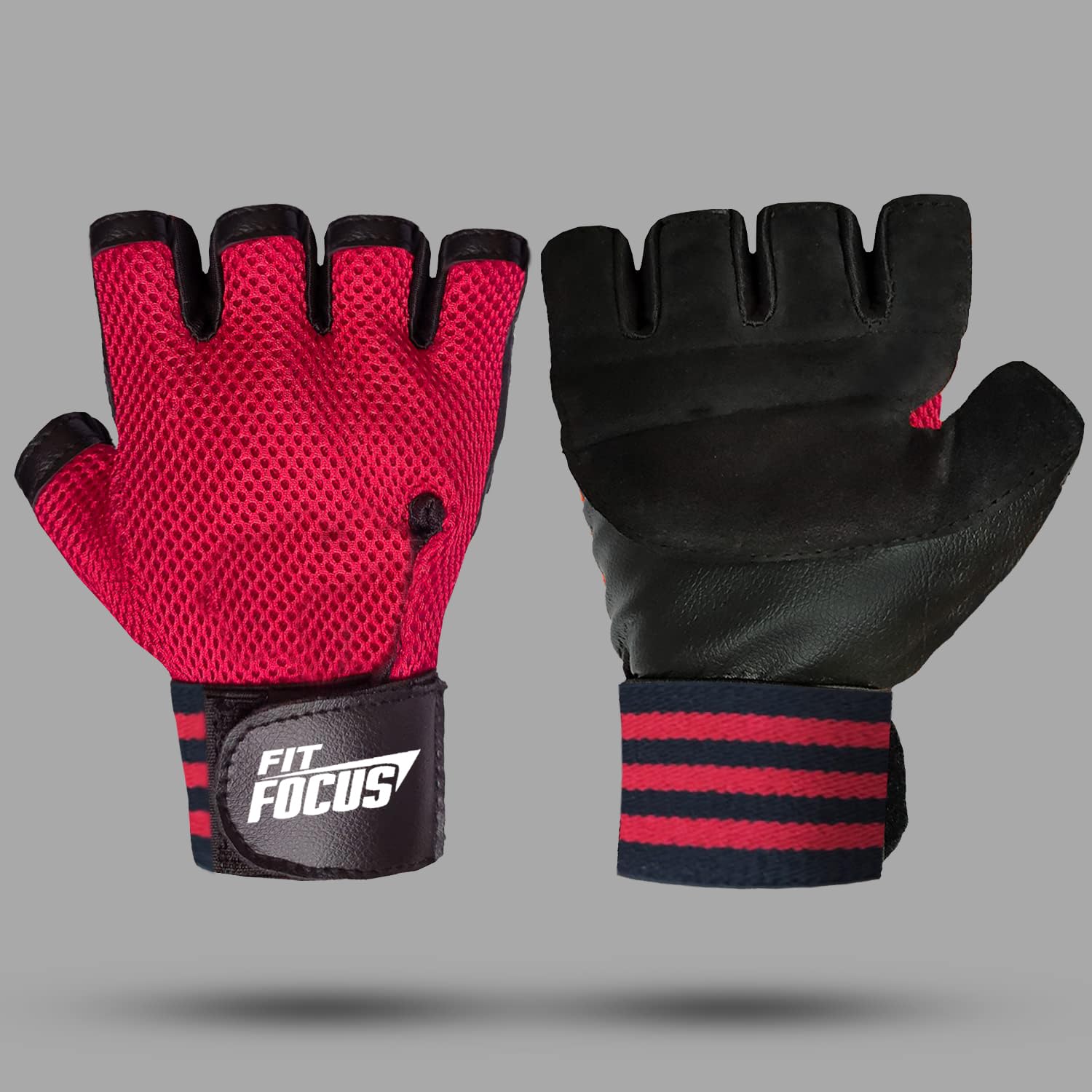 Mesh Workout Gloves, Half-Finger Design, Wrist Support,Durable, Adjustable Resistance Levels (Red)-image-16