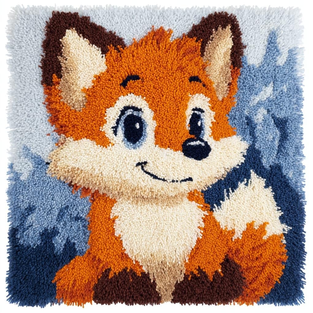 WallustrioaW DIY Latch Hook Kits 43x43cm,Cute Cartoon Fox