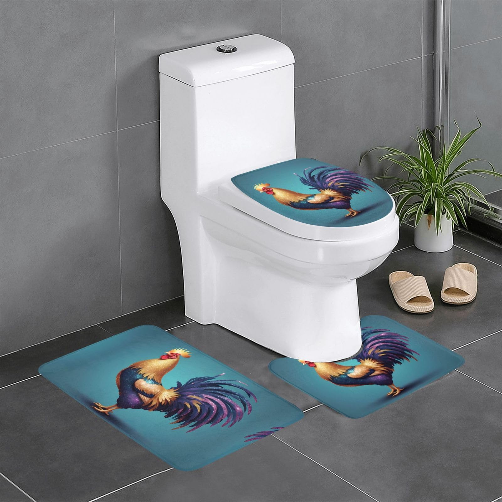 Tapis de salle de bain antidérapant lot de 3 grand motif original pour WC et lavabo