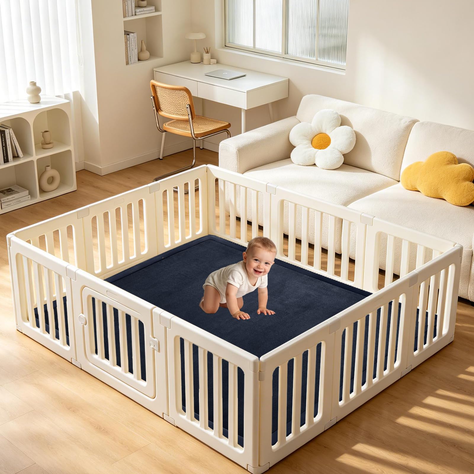 Baby Krabbelmatte Krabbeldecke 2cm Dicke Schaumstoff Spielmatte, Teppich Kinderzimmer Laufstall weich gepolstert mit Rutschfester für Neugeborene 90 x 120 cm