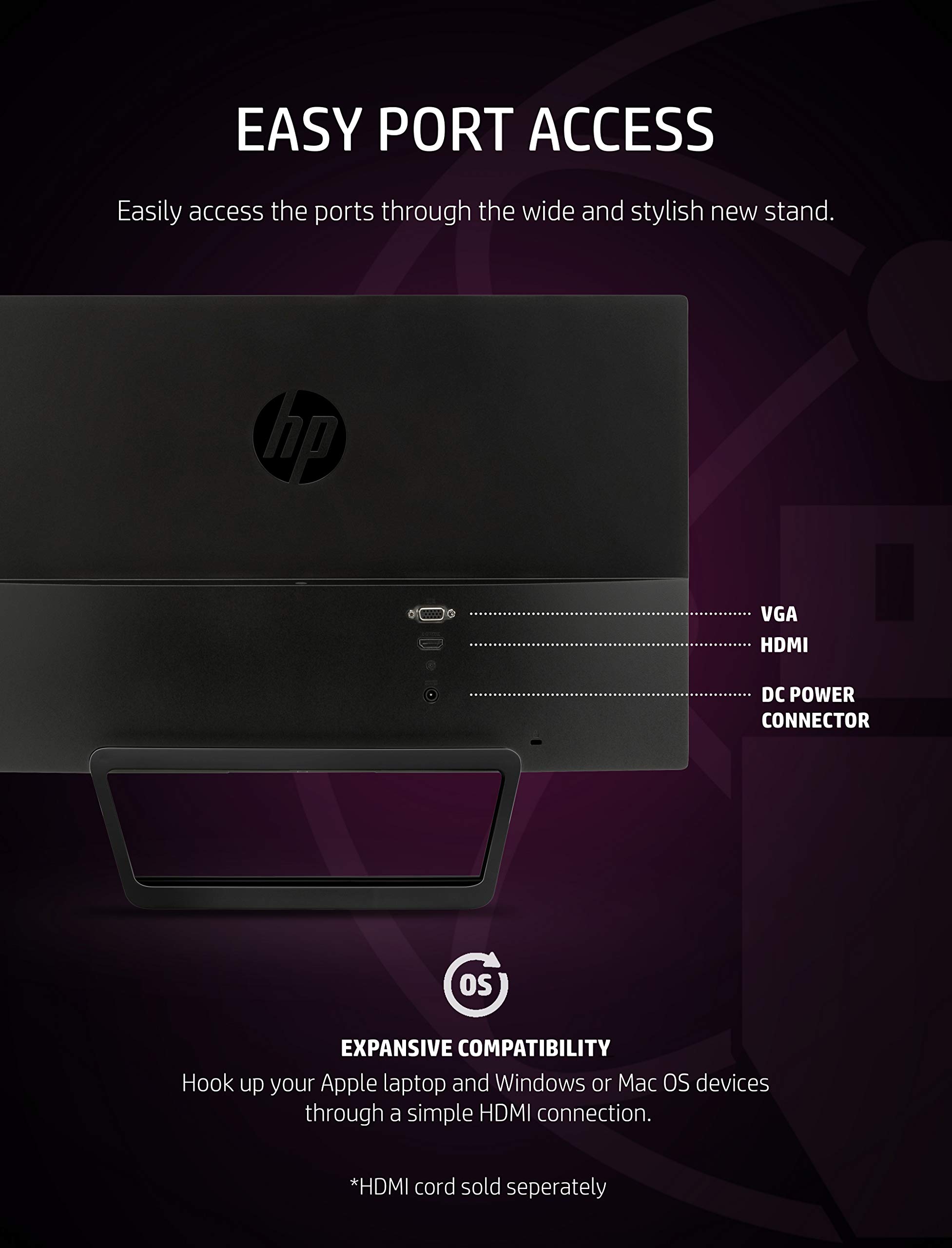 HP Pavilion 22cwa 21.5Inch Full HD 1080p IPS LED Monitor, Tilt, VGA