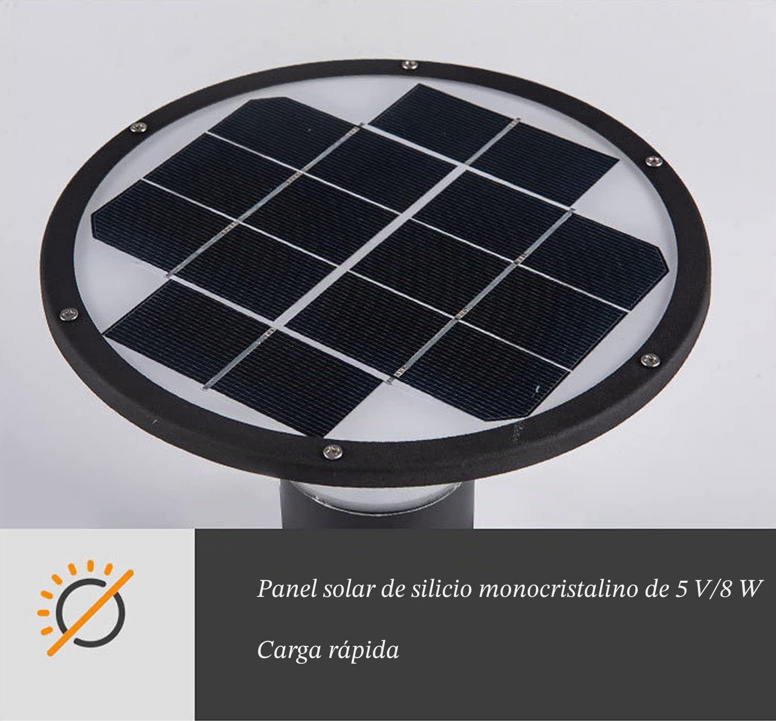 5W LED Farolas Solar Exterior Jardin con Sensor Crepuscular Aluminio Lámpara de Jardín Poste IP65 Luces de Pedestal Lámpara de Exterior para Patios,Caminos,Negro,3000K/4000K/6000K,500lm