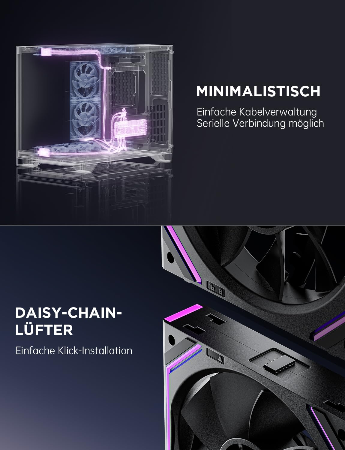 AsiaHorse DAWN RGB PC Lüfter 120MM Reverse Gehäuselüfter 3 Stück, ARGB Daisy Chain PC Lüfter [Infinity Mirror] [HDB] 71 CFM/1850 RPM/2.6MMH2O 4 Pin PWN & 5V 3Pin ARGB für Asus Aura ASRock GIGABYTE MSI