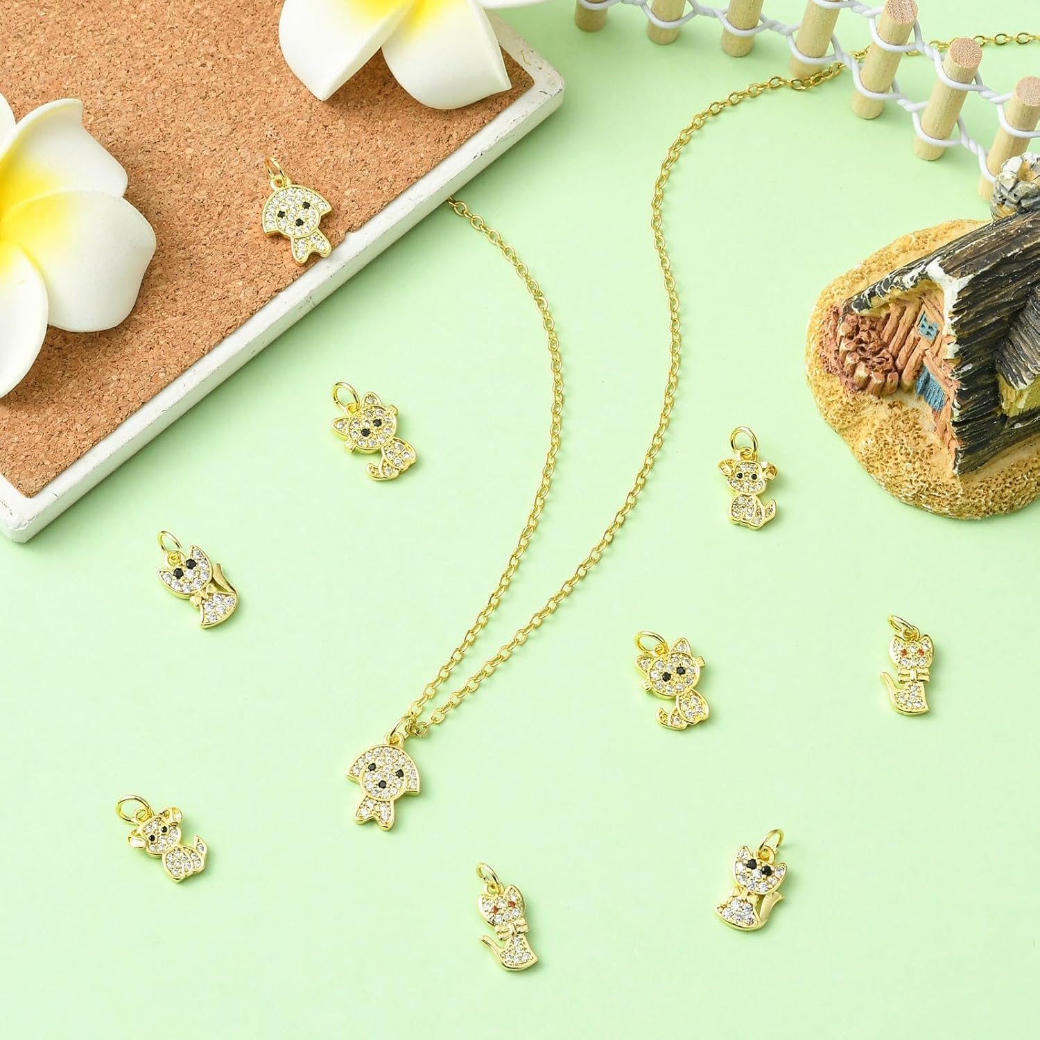 KitBeads 10Pcs 5 Styles Dog Cat Charms Brass Clear Cubic Zirconia Puppy Kitten Animal Charms for Jewelry Making Necklaces Bracelets Crafts - Image 6