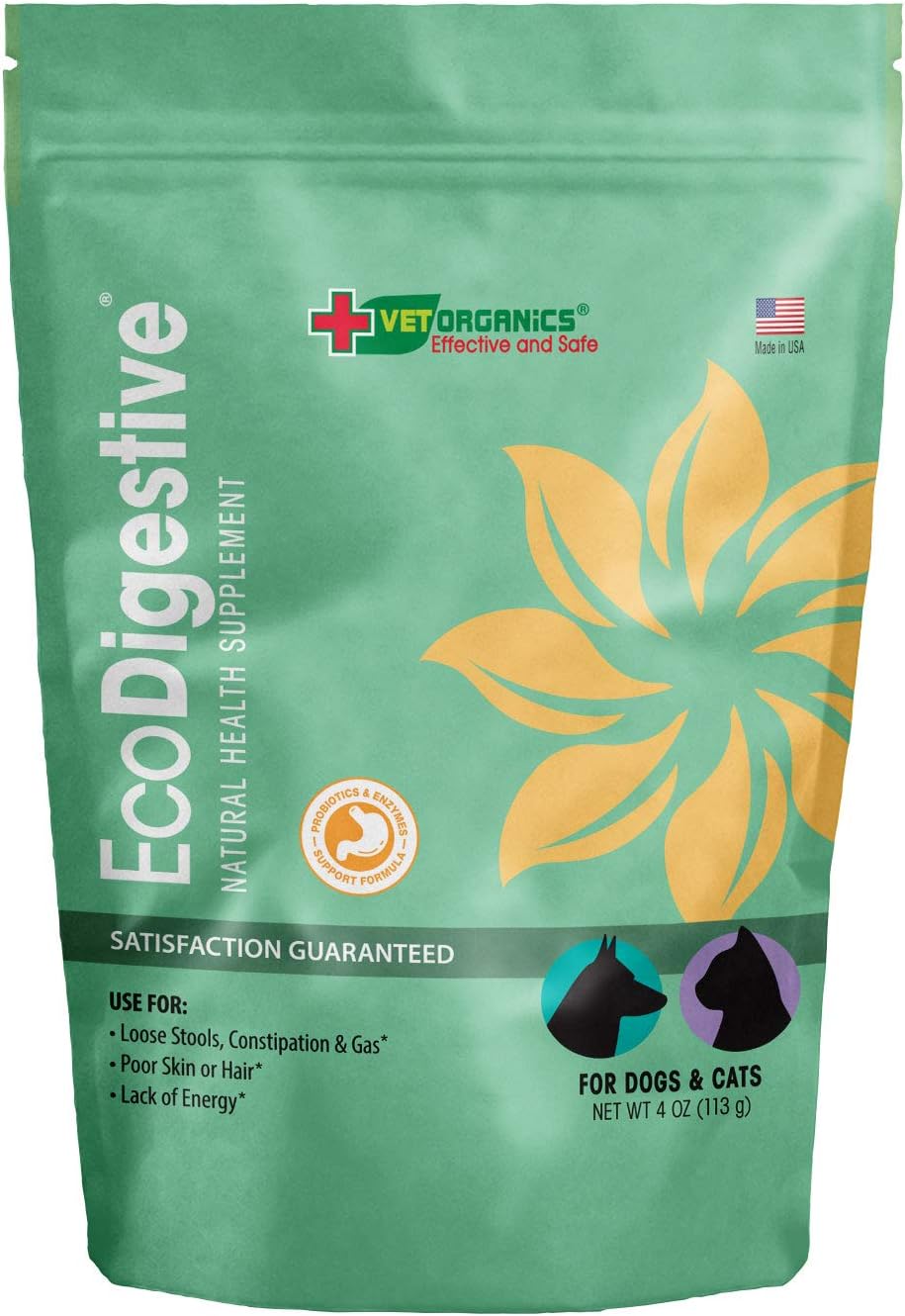 Vet Organics EcoDigestive Probiotics & Enzymes Formula for Dogs & Cats. Daily Gut Health Supplement to Support Digestion, Nutrient Absorption & Intestinal Balance (4oz)