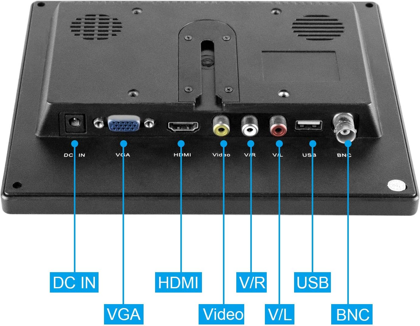 Security Monitor 8" FHD 1024x768 with Remote Control, PC Monitor with VGA HDMI BNC AV USB Input, Built-in Speaker 178 Wide Angle for Raspberry Pi Game Computer