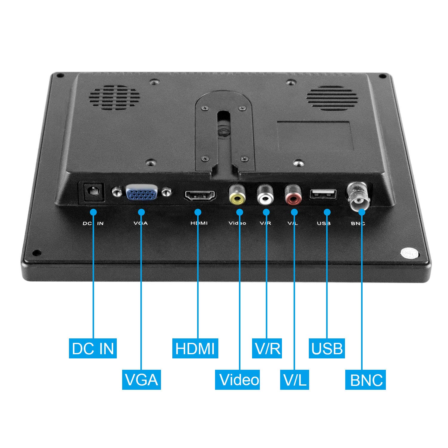 Monitor di sicurezza 8 pollici CCTV Monitor 1024x768 FHD con telecomando, monitor PC con ingresso VGA HDMI BNC AV USB, altoparlante incorporato grandangolare a 178 ° per Raspberry Pi Game