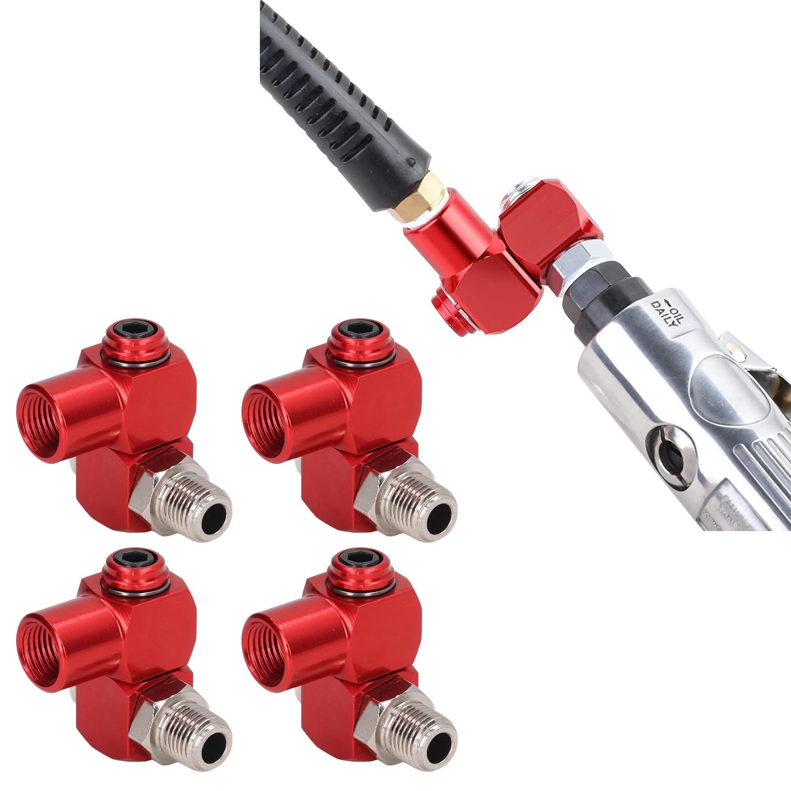 4Pcs 360 Degree Swivel Air Hose Connector - 1/4" NPT Thread, 150 PSI, For Pneumatic Tools