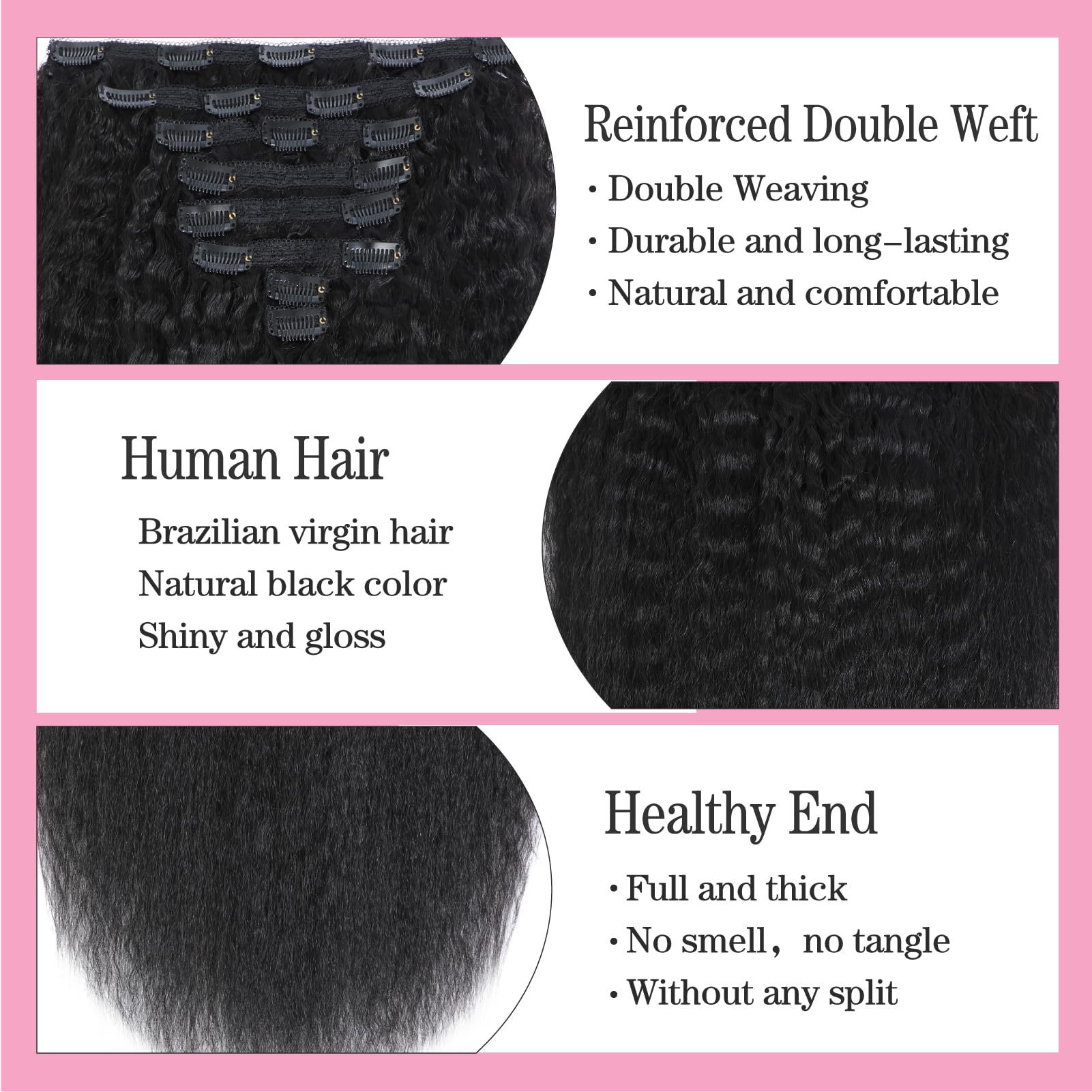 Yacurcur Kinky Straight Clip in Hair Extensions - Image 4