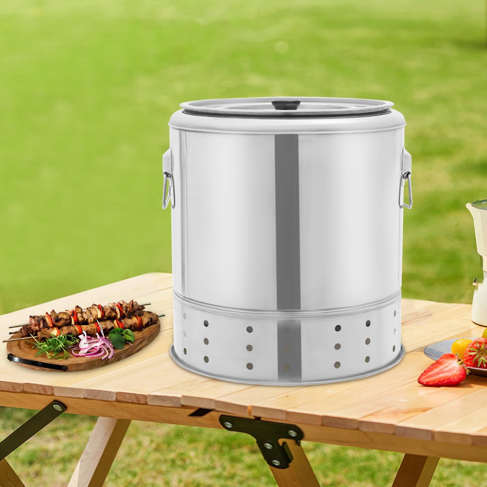 Barbecue a carbonella in formato secchio, per 20 spiedini, per 3 – 6 persone, con set di accessori per barbecue, separazione olio e carbone, per campeggio, picnic, carbonella