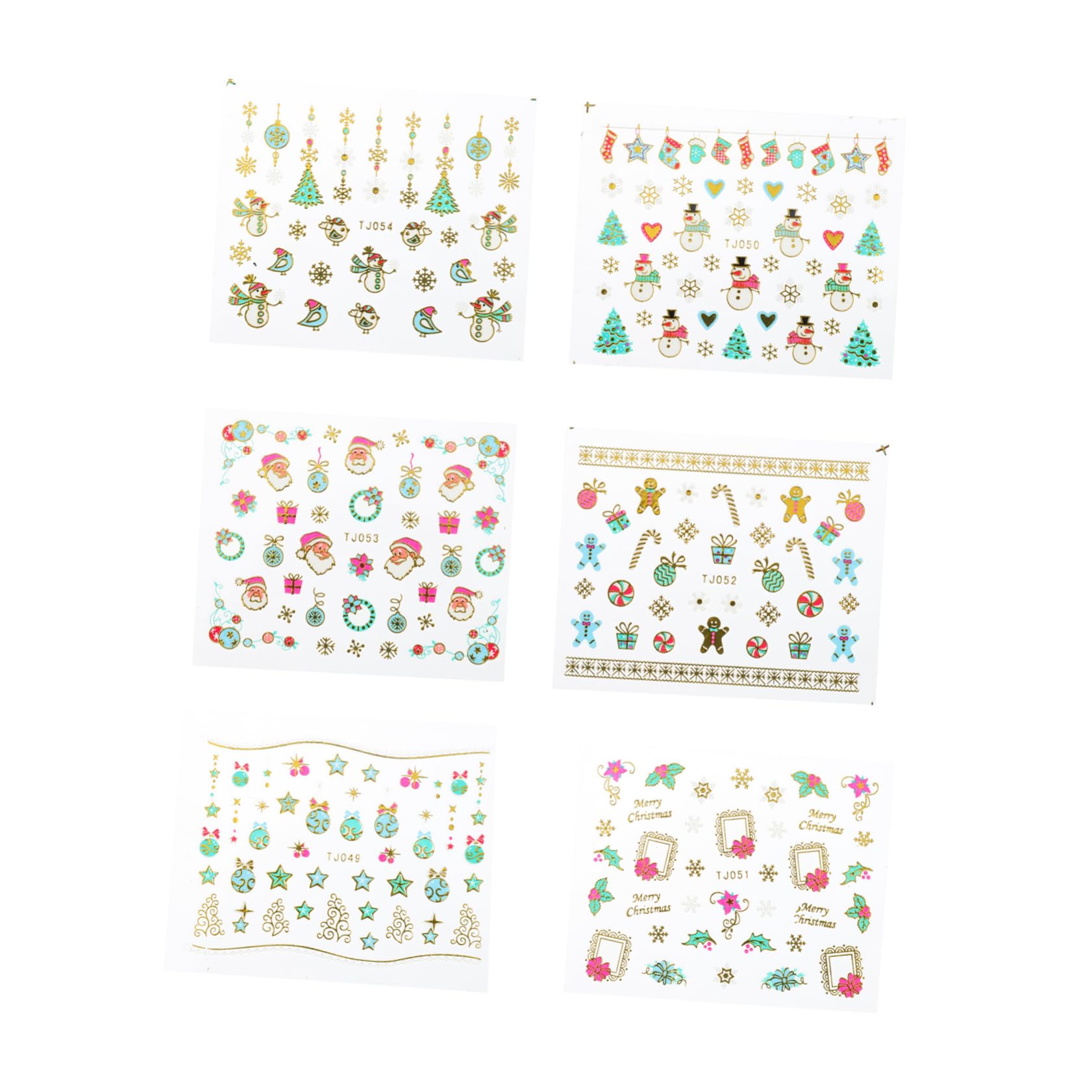 Healeved 2 Set di Adesivi Autoadesivi per Nail Art Natalizia - Fiocco di Neve Pupazzo di Neve Babbo Natale Perfetti per Decorazioni per Manicure Fogli * 2