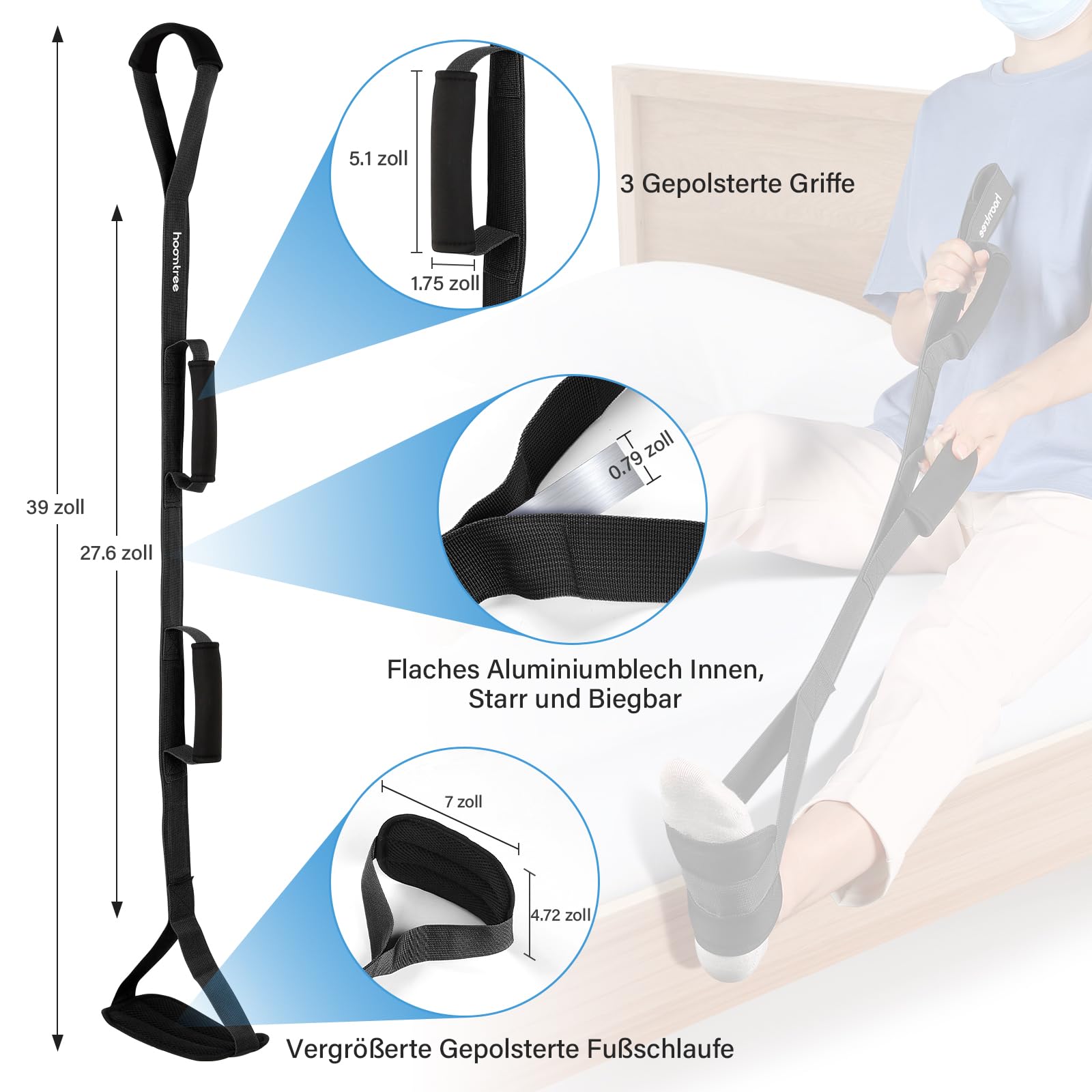 39'' Beinhebergurt mit Gepolsterten Handgriffen und Fußschlaufe,Starrer