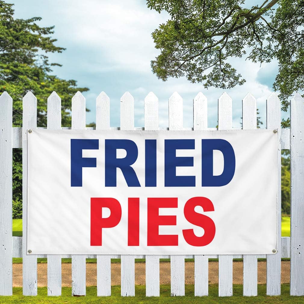 Vinyl Banner Multiple Sizes Fried Pies Blue Red Food Bar Restaurant Truck Restaurant & Food Outdoor Weatherproof Industrial Yard Signs 4 Grommets 24x36Inches