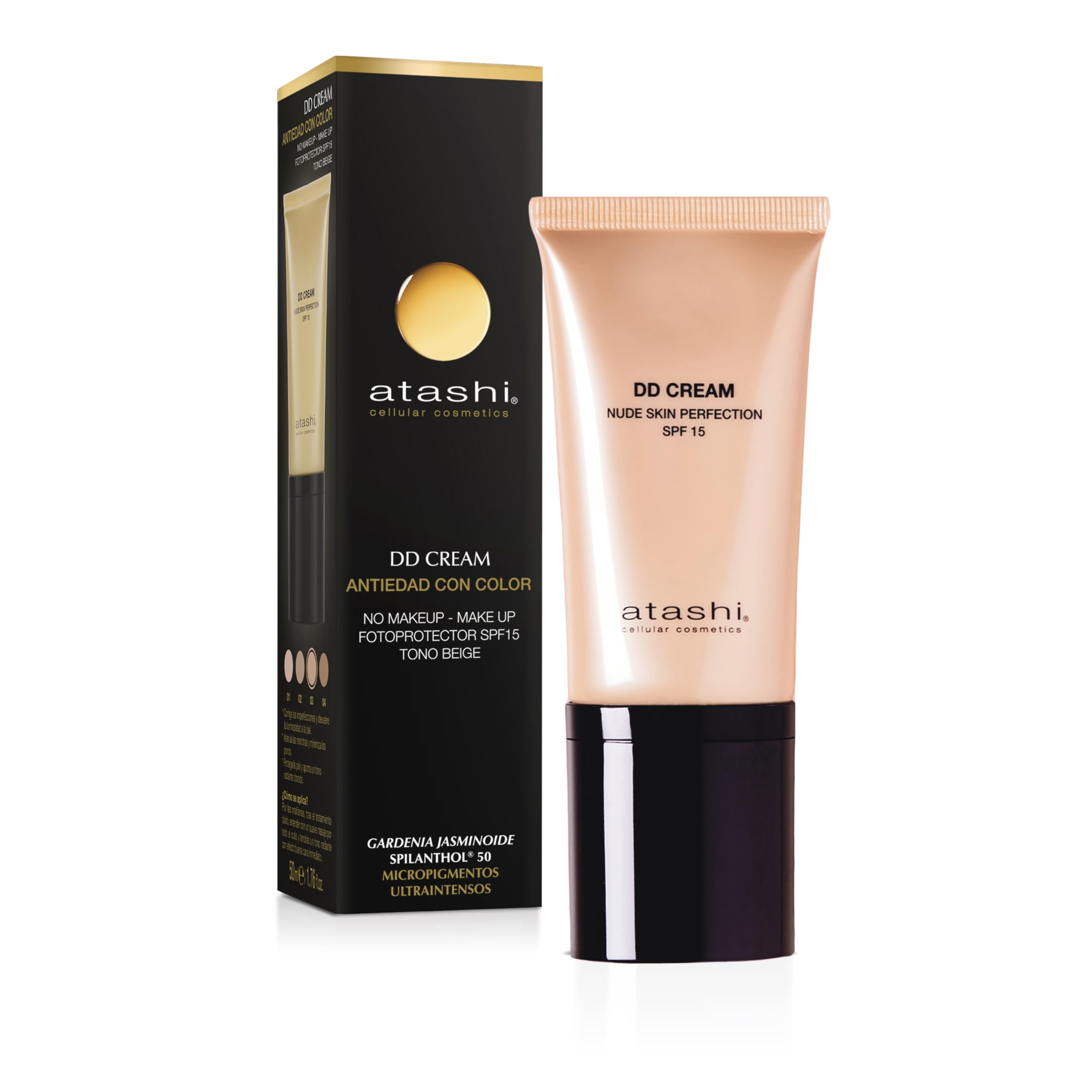 atashi | Anti-Aging DD Cream Anti-Aging-Behandlung ohne Make-up Farbe - Make-up reduziert Hautunreinheiten und minimiert Poren | Retinol | Airless | Nude Beige Schatten. SPF15. 50 ml