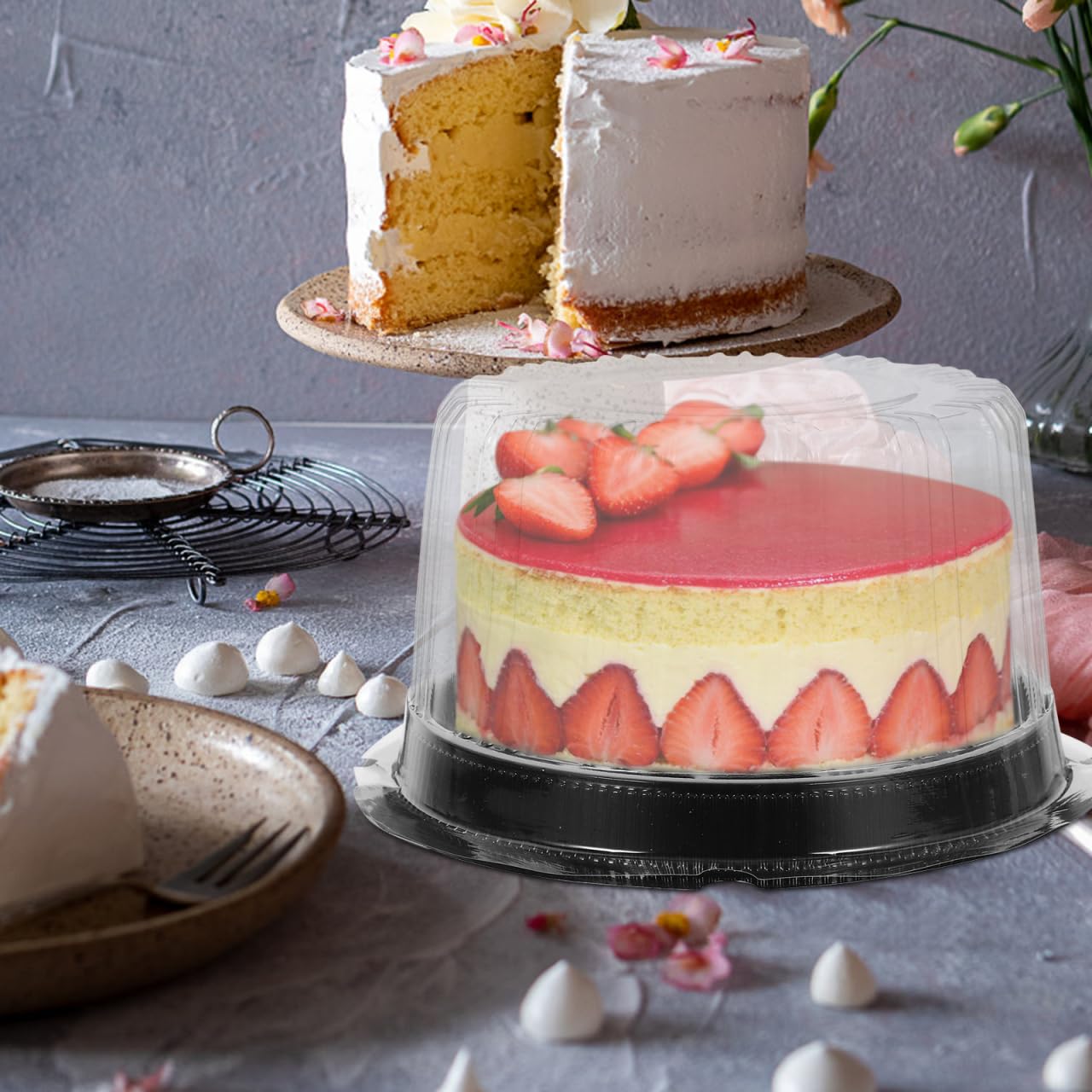 Angoily 10PCS Transparent Cake Boxes with Clear Dome Lids - 6 Inch Round Cake Carrier for Transport, Display and Storage