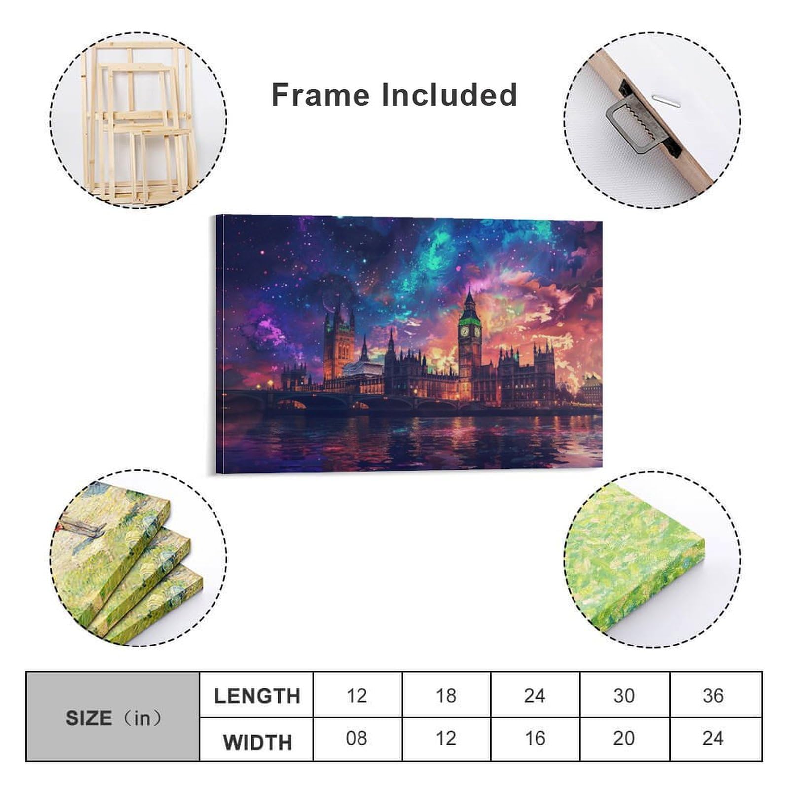 Amazon.co.jp: 絵画 美しい夜景の下でロンドンのビッグ ベンとテムズ川