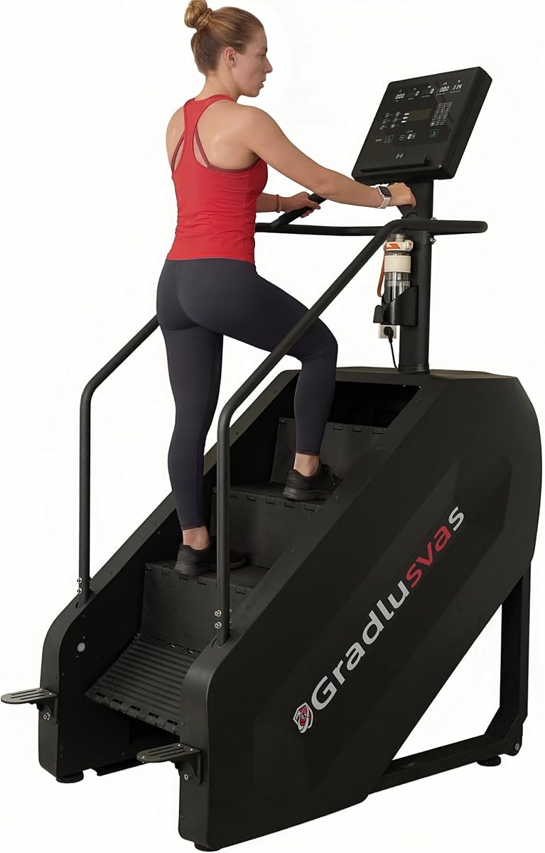 Stairmaster Commercial Stair Climber Stepper Machine Triple Seguridad Capacidad de 610 libras, pantalla LED, 9 programas, 15 resistencias, frecuencia cardíaca, carga inalámbrica, 90% premontado, hogar y comercial